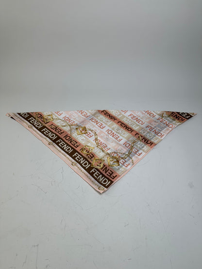 Vintage Fendi Silk Blend Scarf Pink Cream Brown Gold Chain