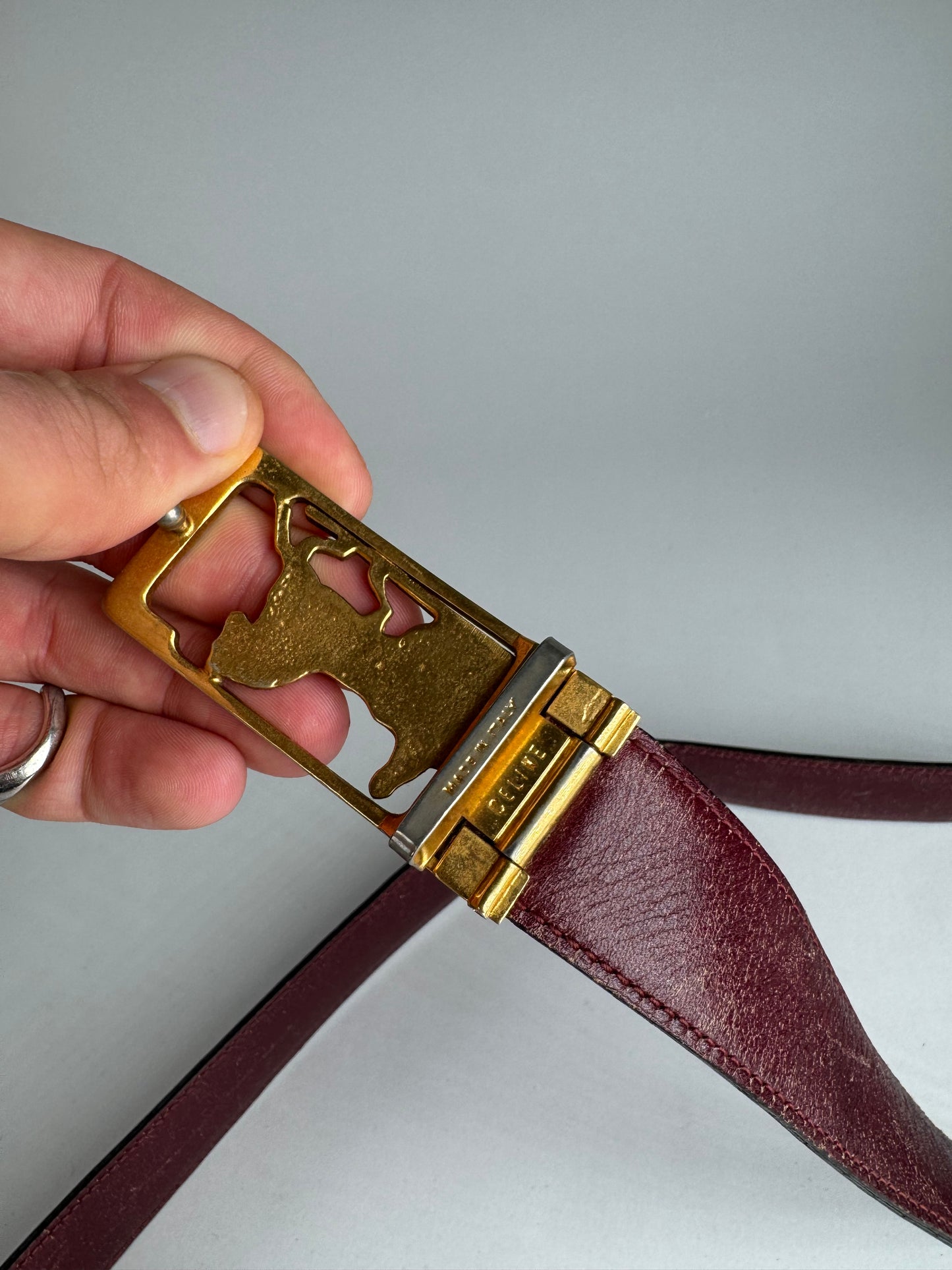 Vintage Celine Paris Leather belt Black burgundy