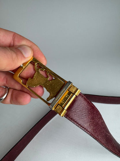 Vintage Celine Paris Leather belt Black burgundy