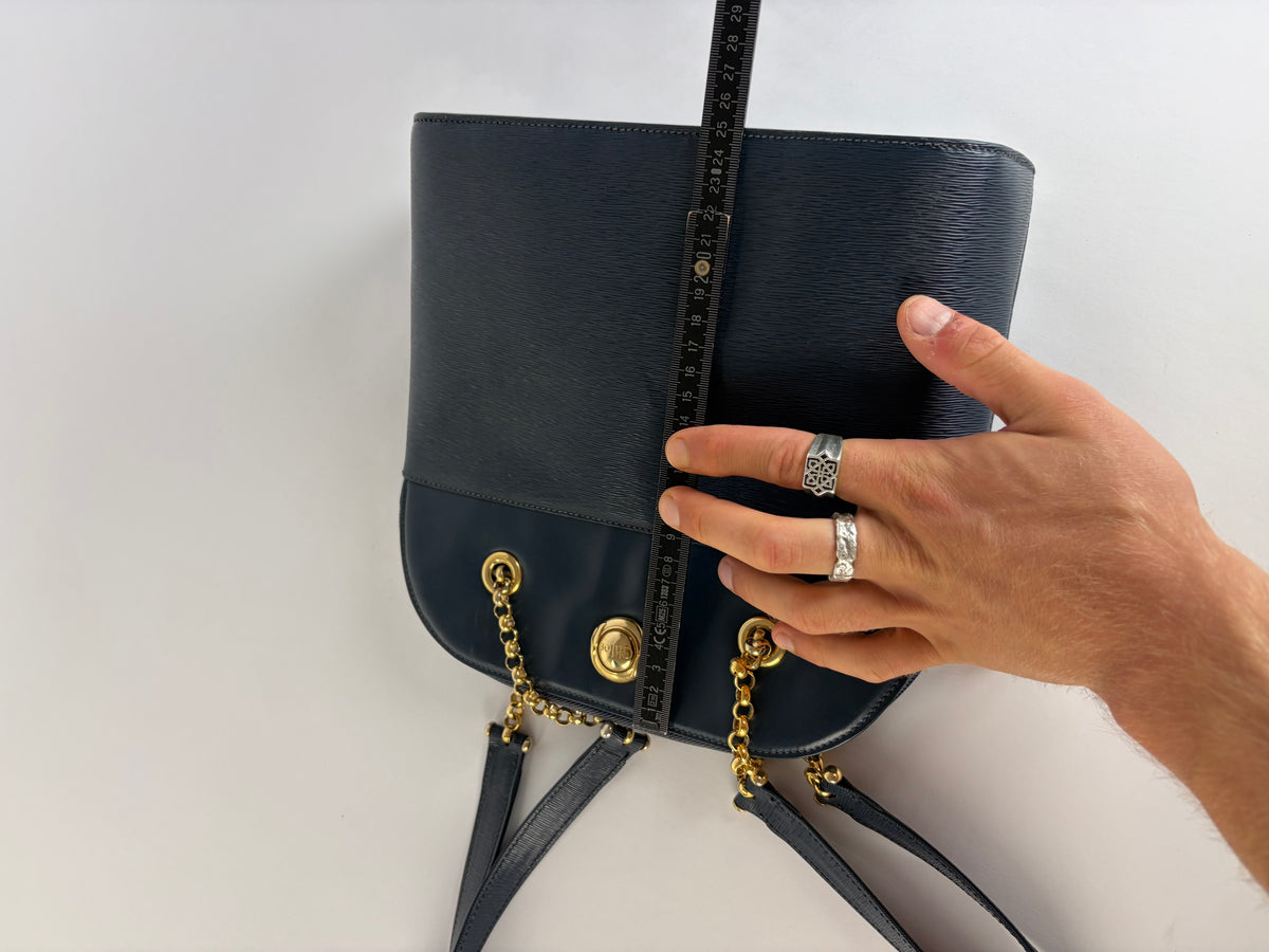 Vintage Chloé Structured Epi Leather Top-Handle Bag Late 1980s Navy