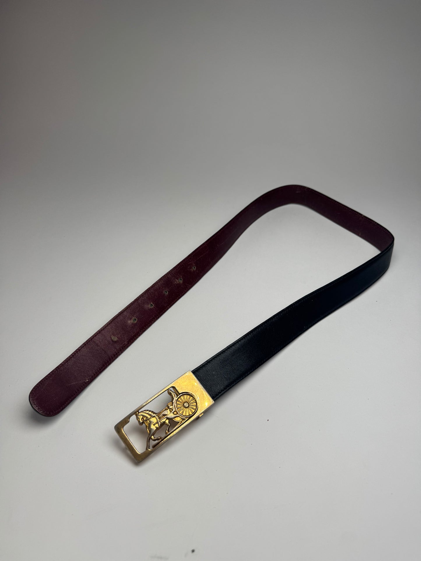Vintage Celine Paris Leather belt Black burgundy