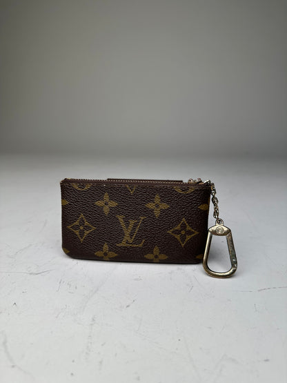Vintage Louis Vuitton Monogram Canvas Key Pouch Brown Silver