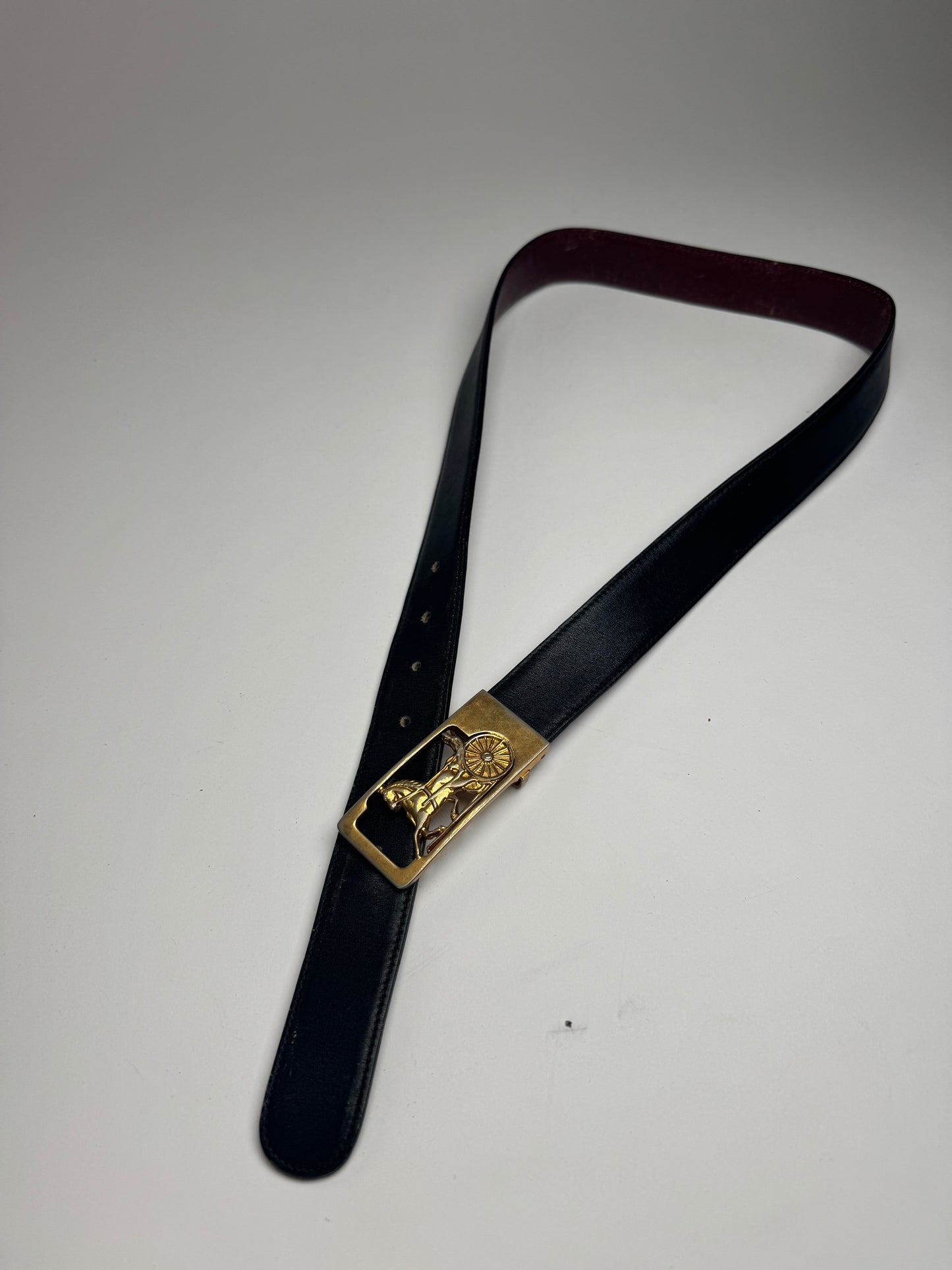 Vintage Celine Paris Leather belt Black burgundy
