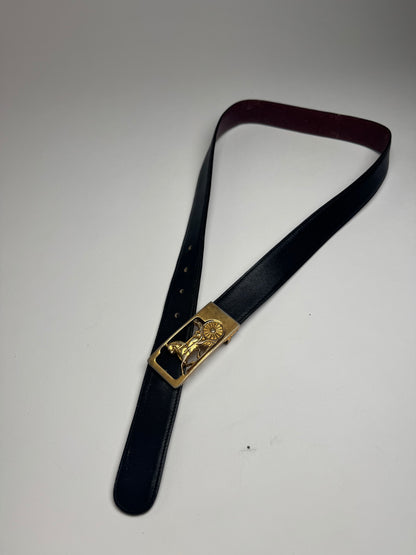 Vintage Celine Paris Leather belt Black burgundy