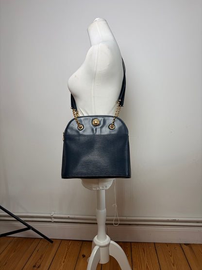 Vintage Chloé Structured Epi Leather Top-Handle Bag Late 1980s Navy