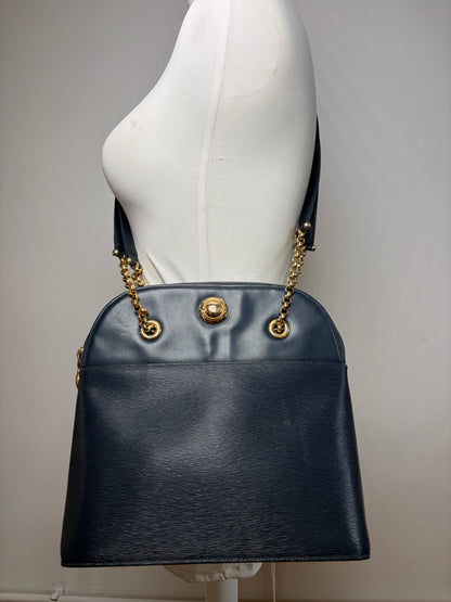 Vintage Chloé Structured Epi Leather Top-Handle Bag Late 1980s Navy