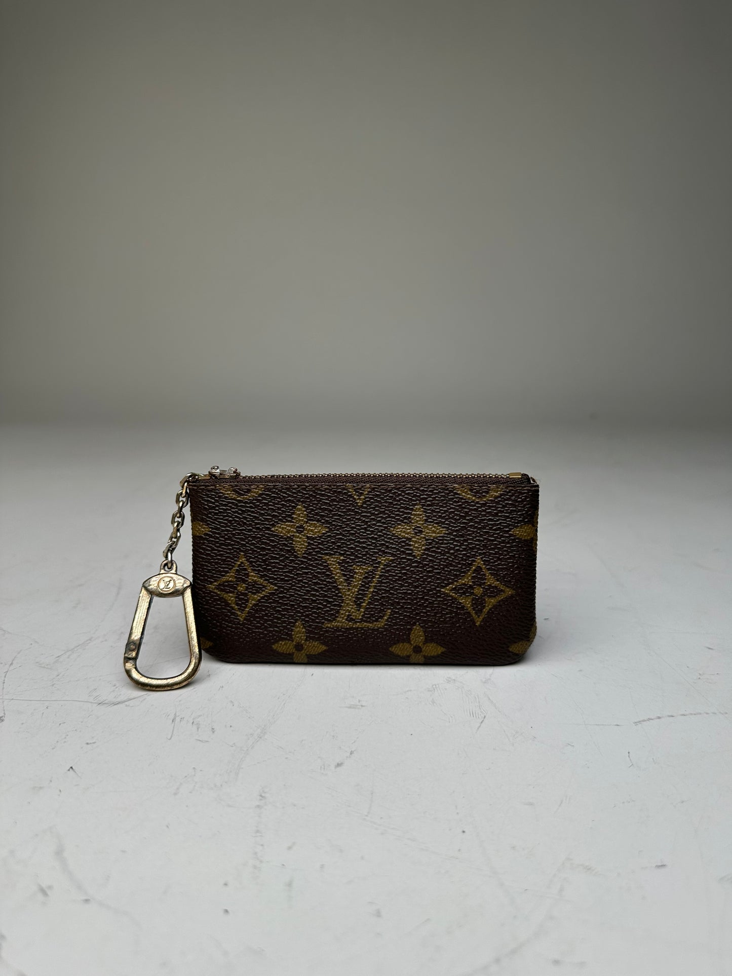Vintage Louis Vuitton Monogram Canvas Key Pouch Brown Silver