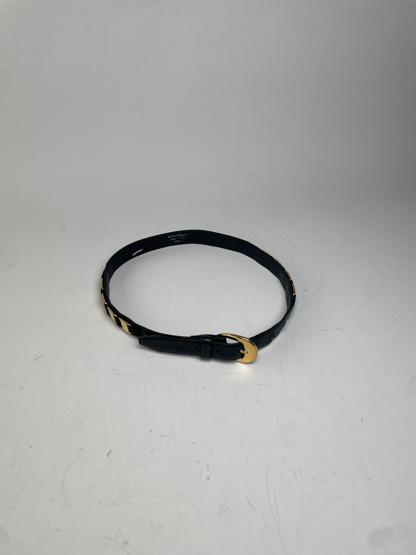 Vintage Ferragamo Leather Belt Black Gold