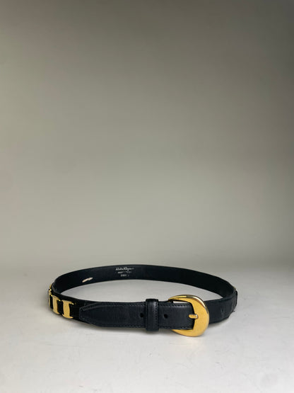 Vintage Ferragamo Leather Belt Black Gold