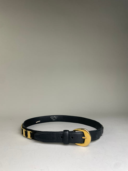 Vintage Ferragamo Leather Belt Black Gold