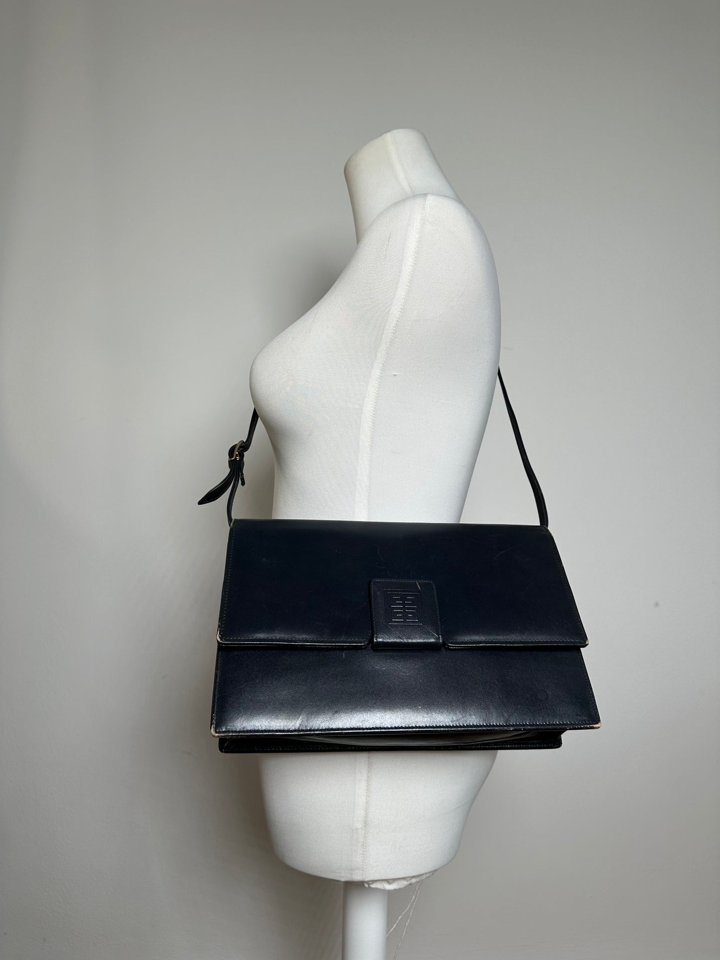 Vintage Givenchy Leather Shoulder Bag Navy