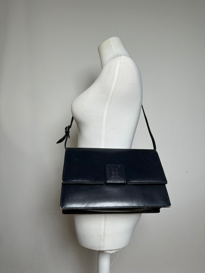 Vintage Givenchy Leather Shoulder Bag Navy