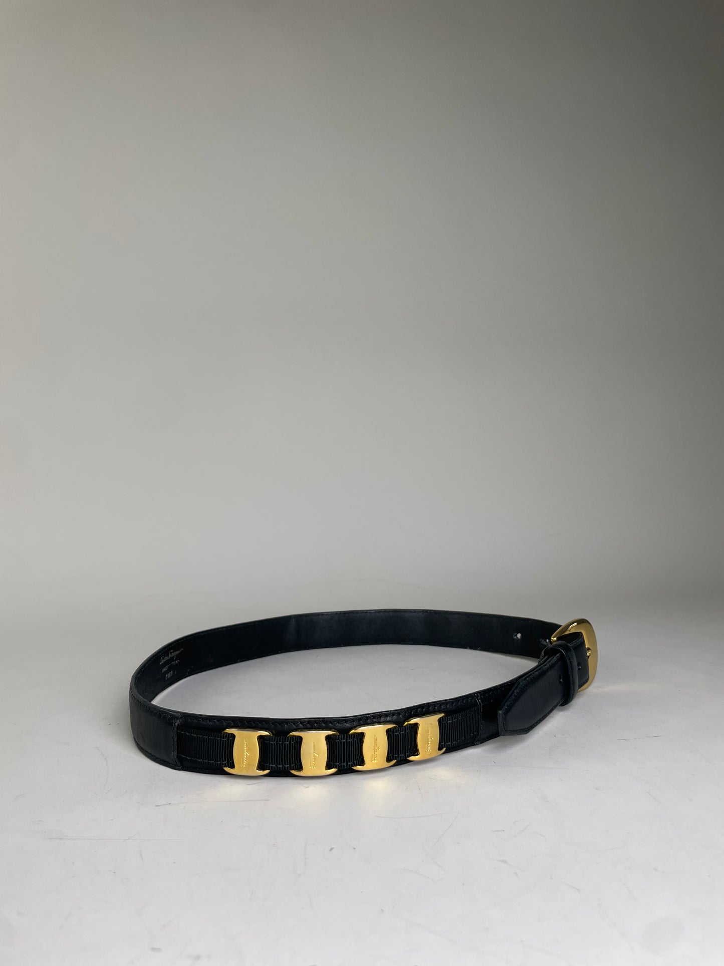 Vintage Ferragamo Leather Belt Black Gold