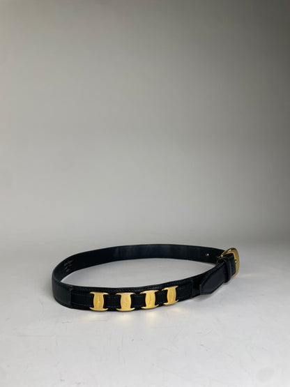 Vintage Ferragamo Leather Belt Black Gold