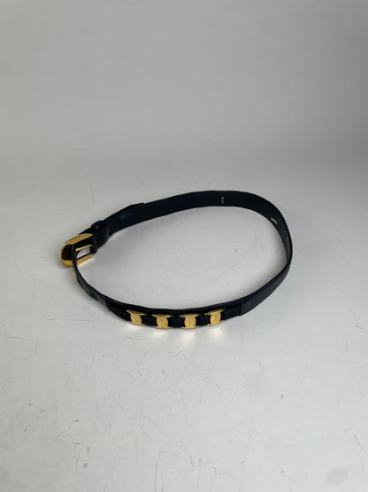 Vintage Ferragamo Leather Belt Black Gold