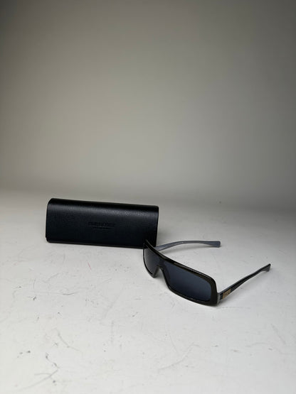 Vintage Chanel Logo Temple Sunglasses Black Silver