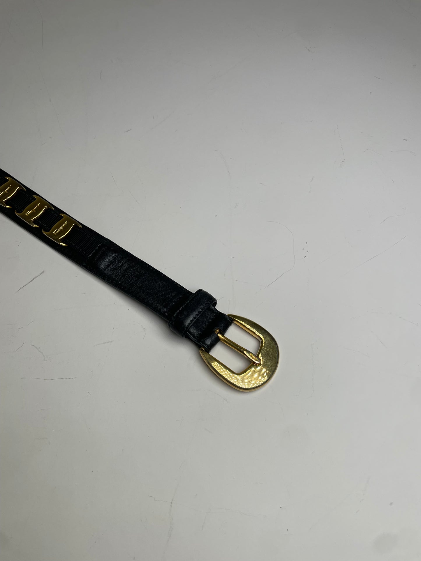 Vintage Ferragamo Leather Belt Black Gold
