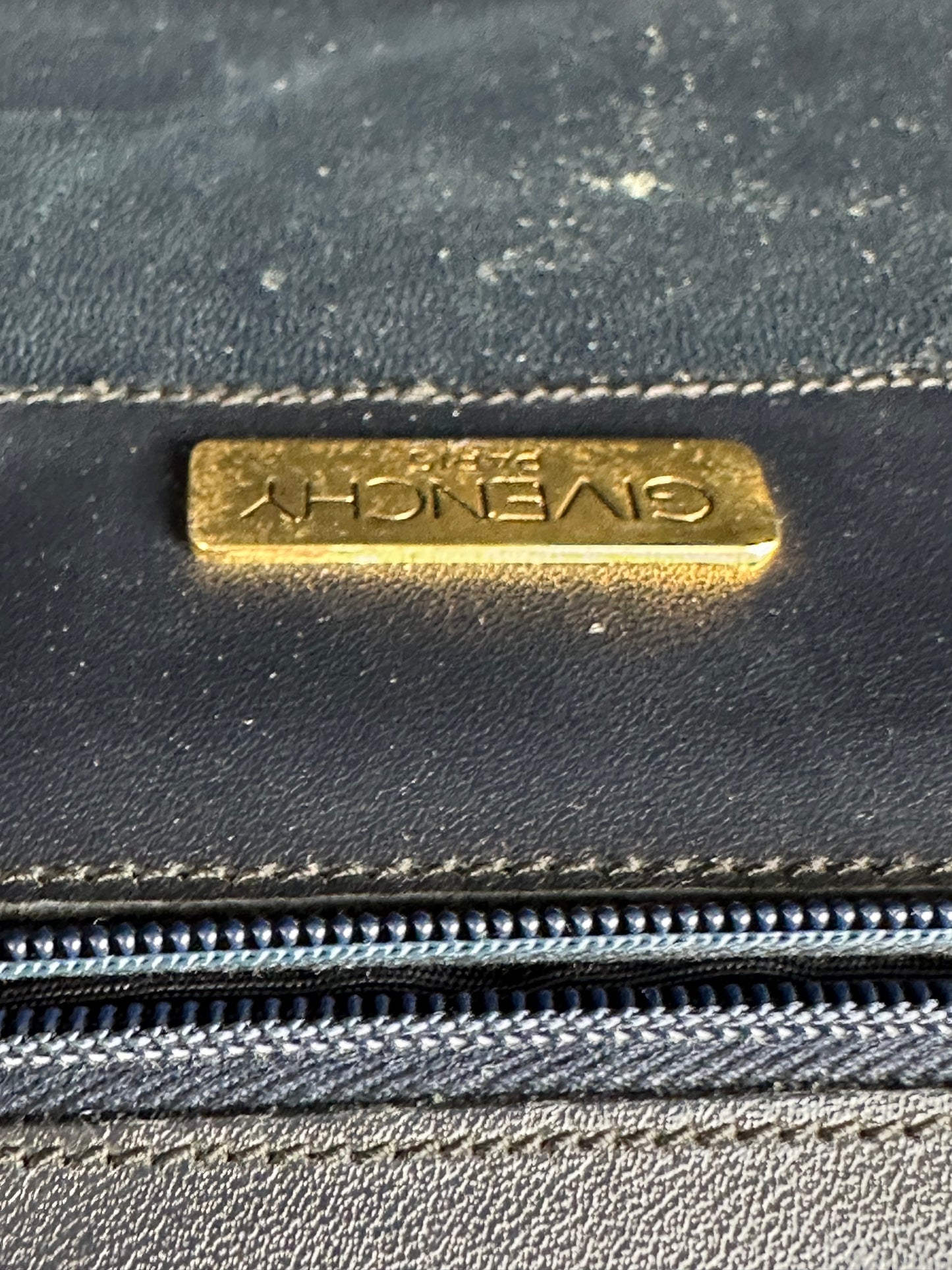 Vintage Givenchy Leather Shoulder Bag Navy