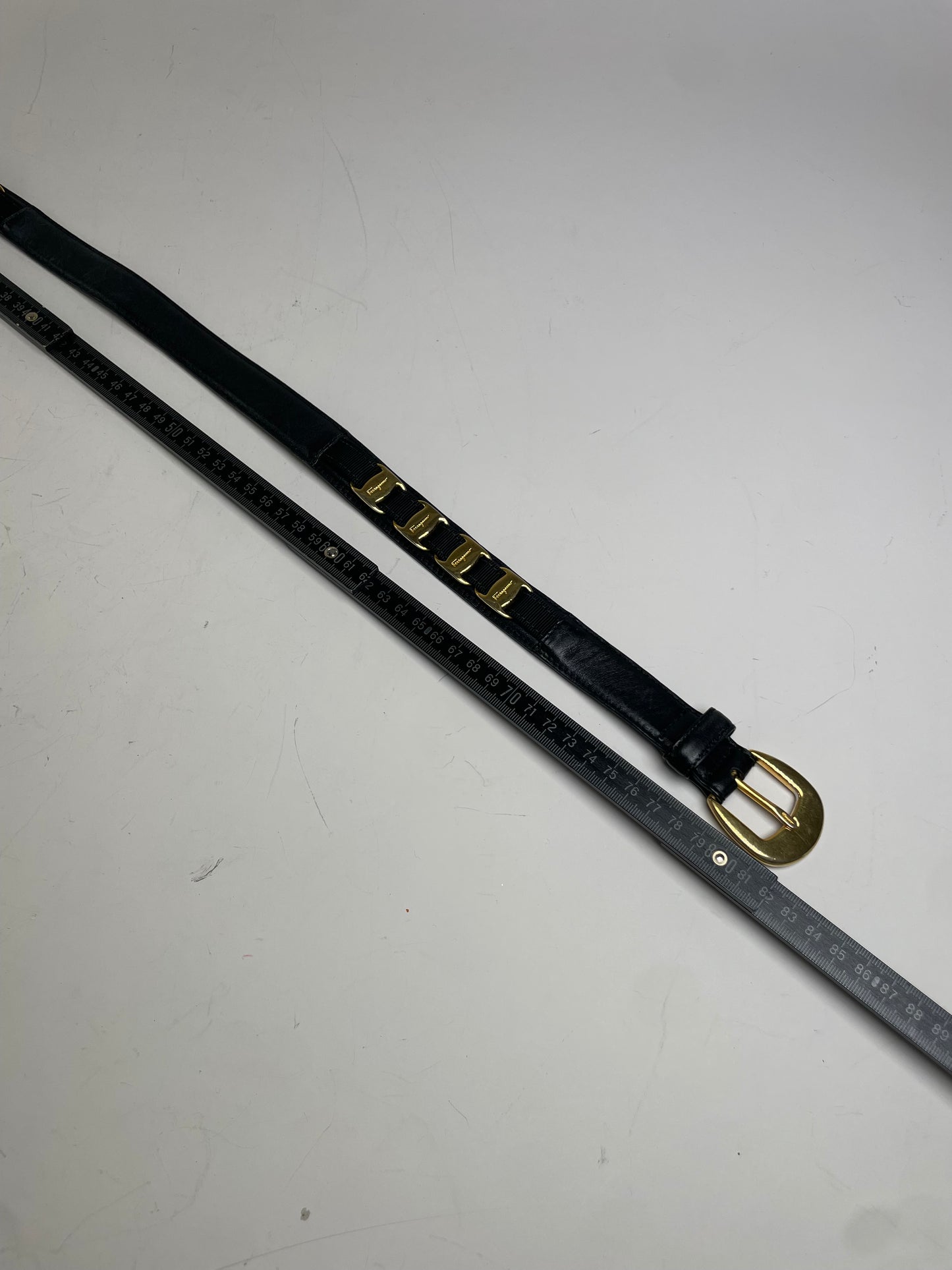 Vintage Ferragamo Leather Belt Black Gold