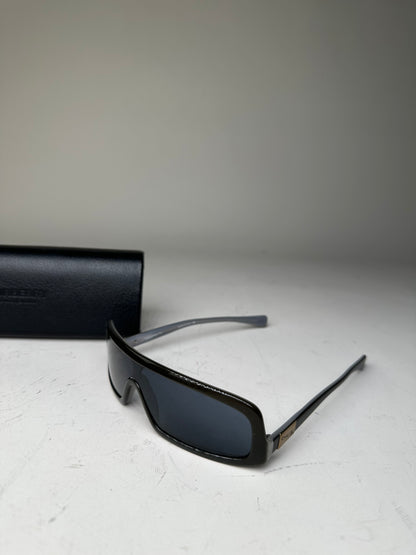 Vintage Chanel Logo Temple Sunglasses Black Silver