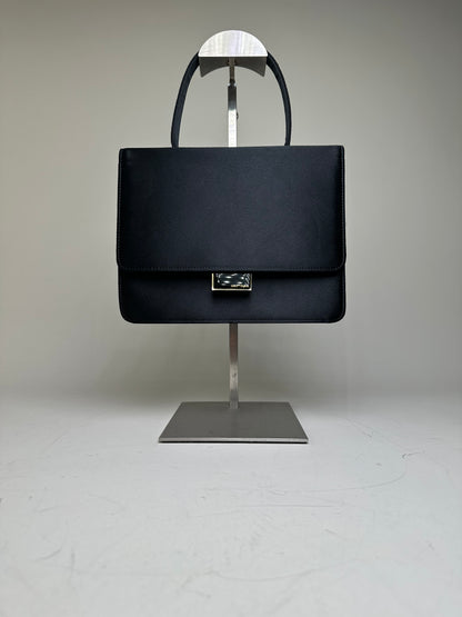 Vintage Courreges Satin Leather Accent Handbag Black Silver