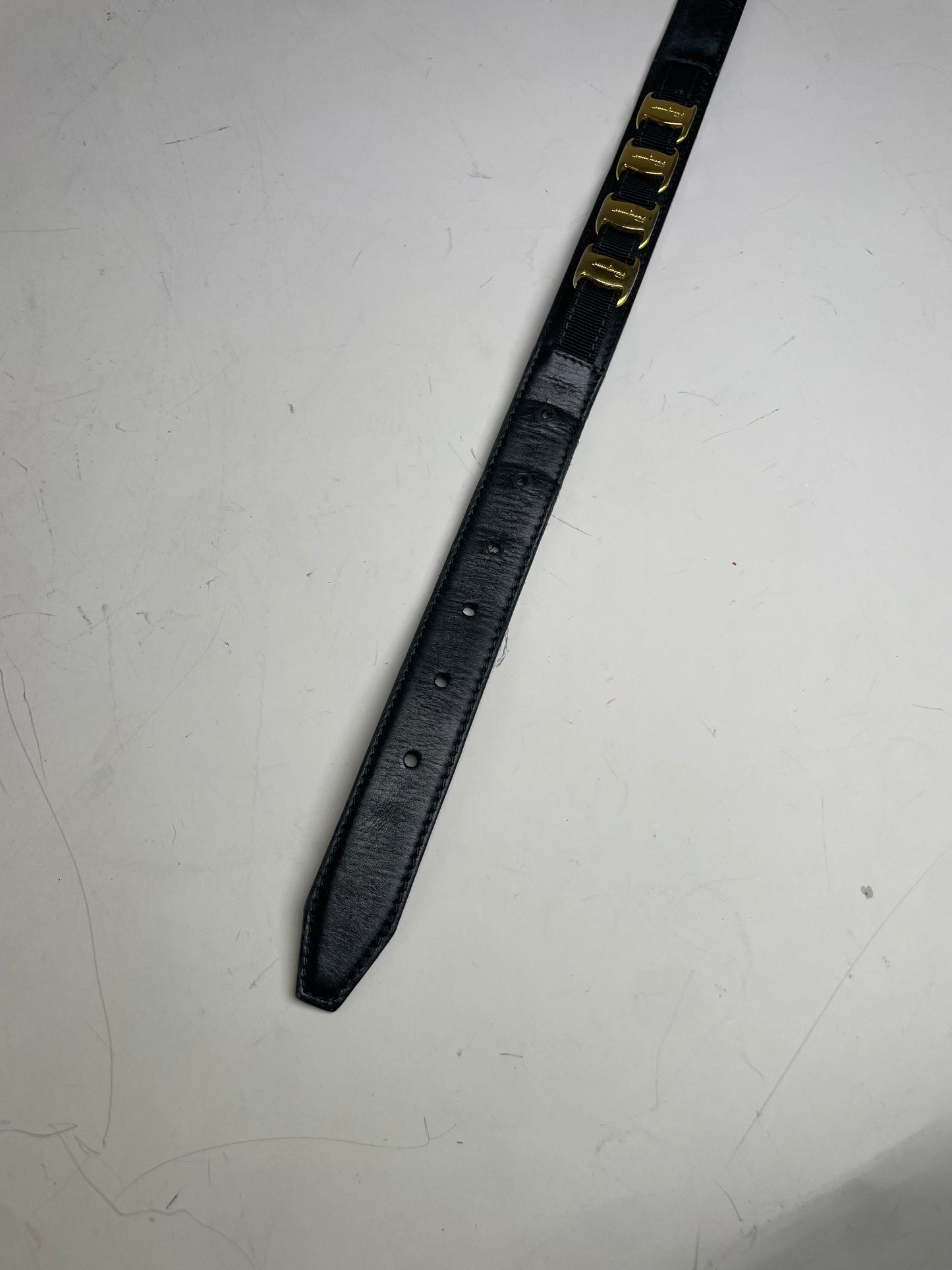 Vintage Ferragamo Leather Belt Black Gold