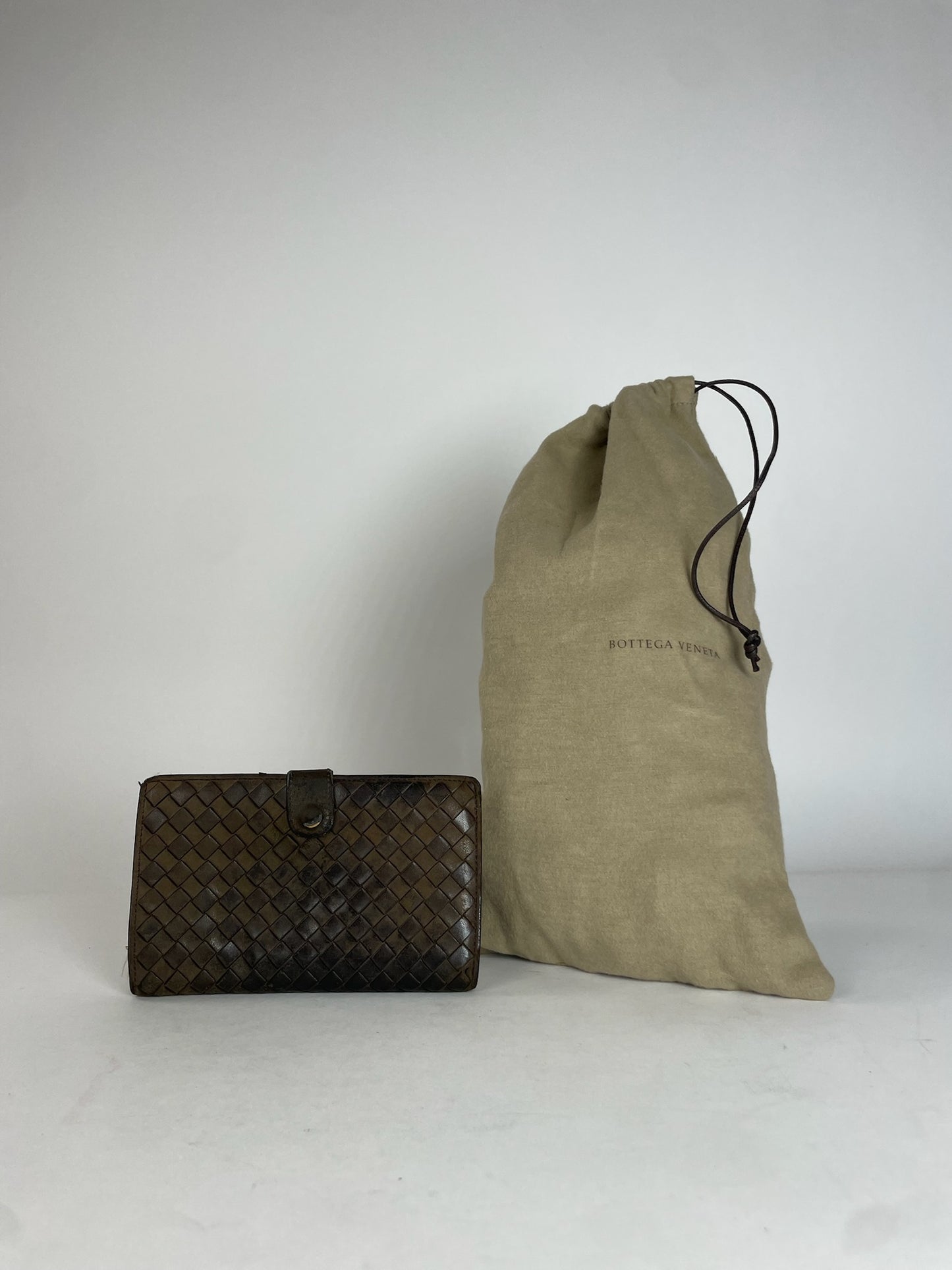 Vintage Bottega Veneta Intrecciato Leather Wallet Brown