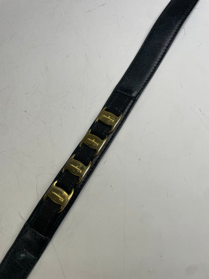 Vintage Ferragamo Leather Belt Black Gold