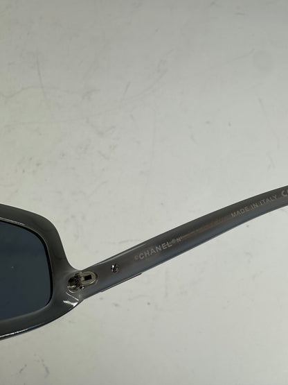 Vintage Chanel Logo Temple Sunglasses Black Silver