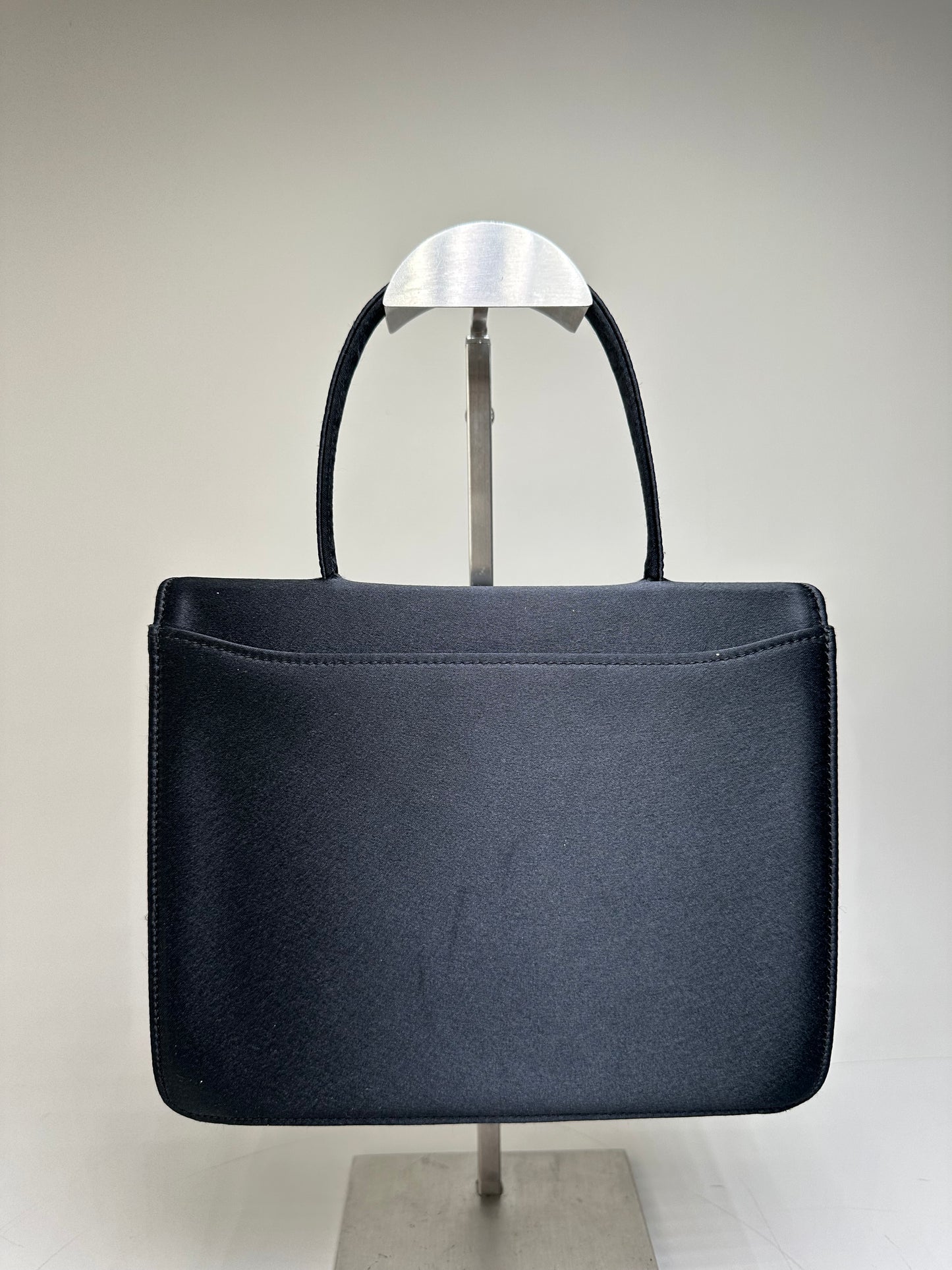 Vintage Courreges Satin Leather Accent Handbag Black Silver