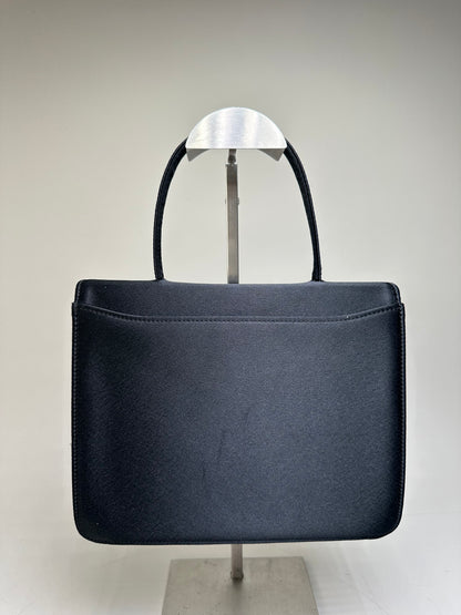 Vintage Courreges Satin Leather Accent Handbag Black Silver
