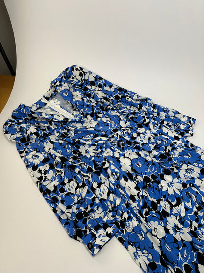 Vintage Givenchy Floral Print Silk Midi Dress Blue