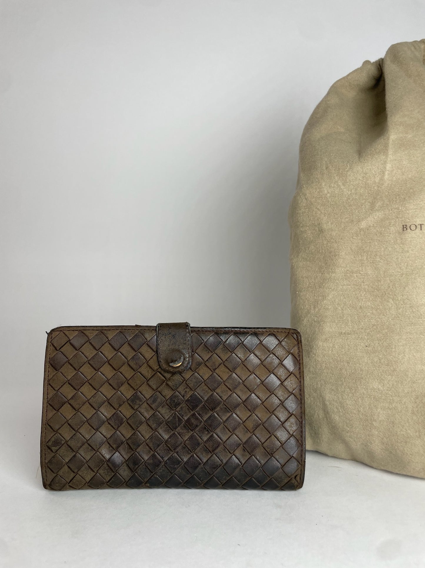 Vintage Bottega Veneta Intrecciato Leather Wallet Brown