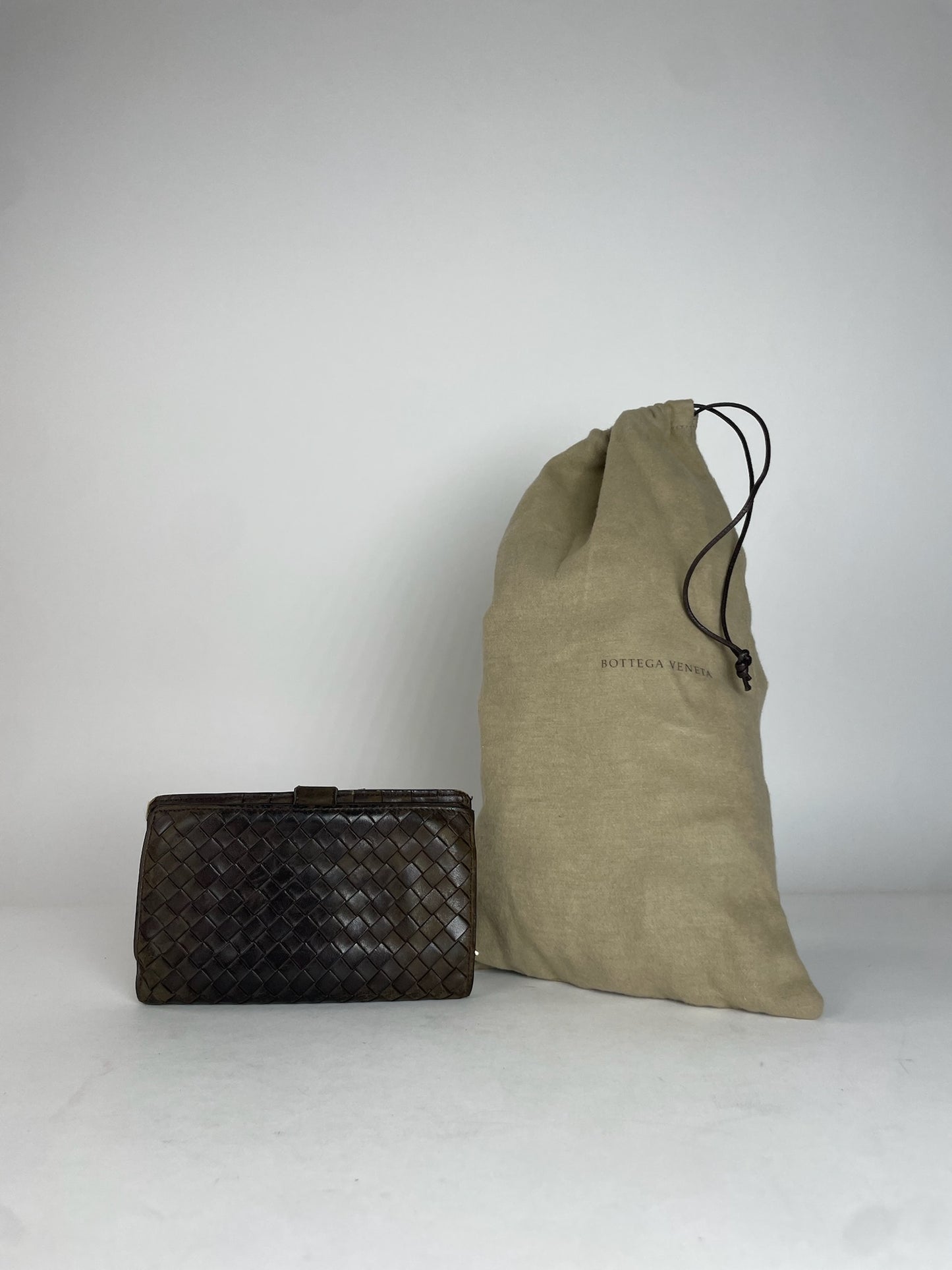 Vintage Bottega Veneta Intrecciato Leather Wallet Brown