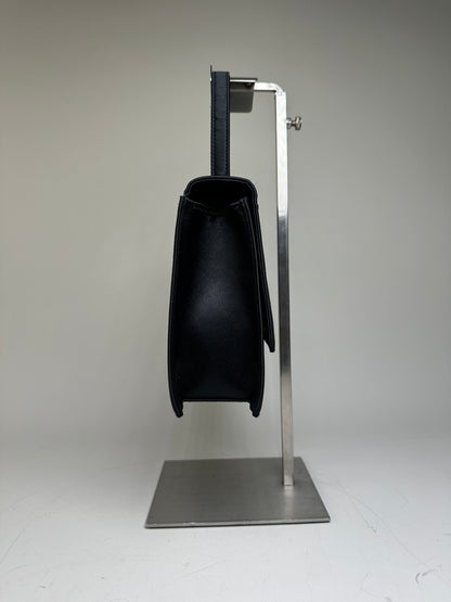 Vintage Courreges Satin Leather Accent Handbag Black Silver