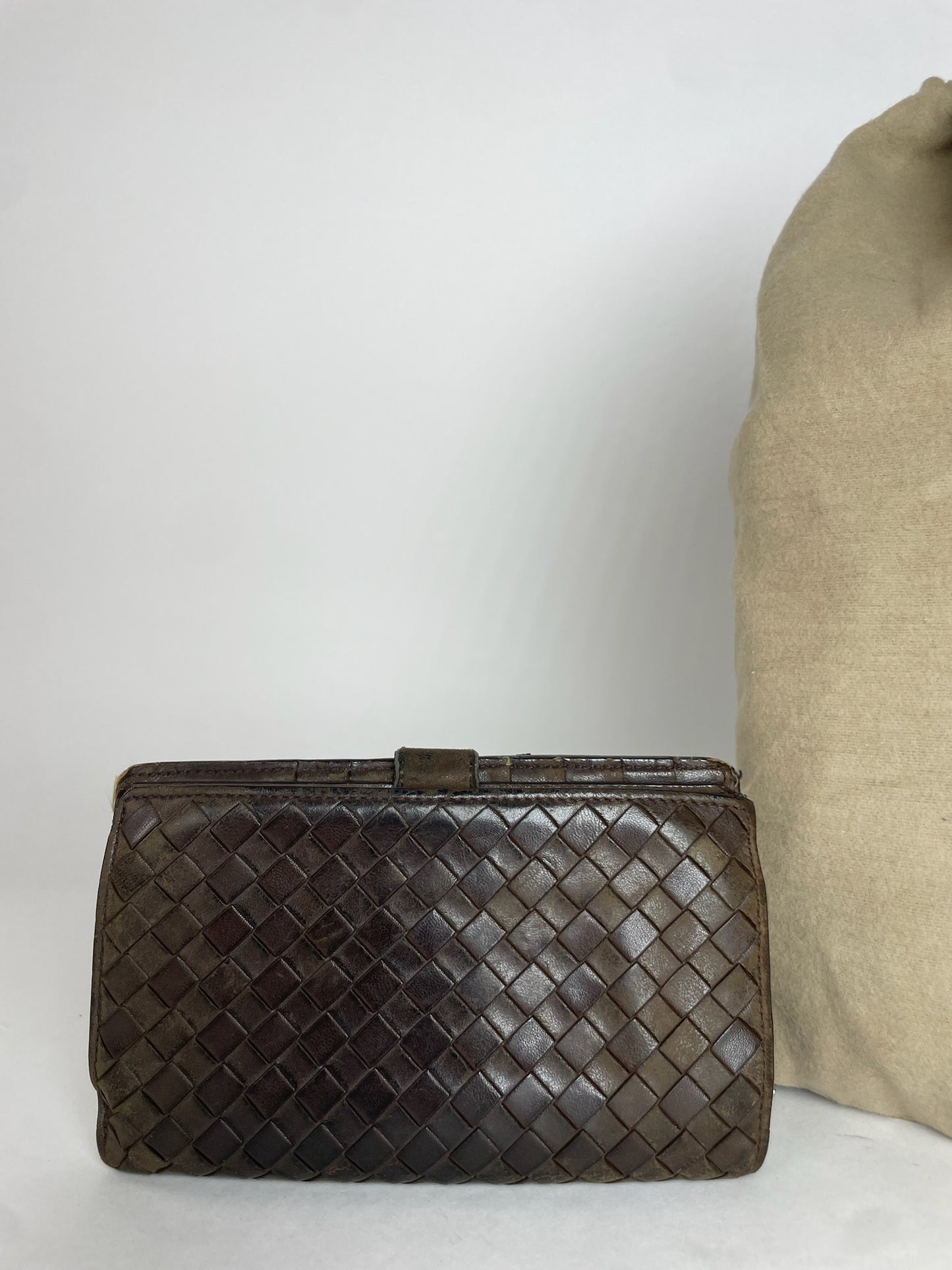 Vintage Bottega Veneta Intrecciato Leather Wallet Brown