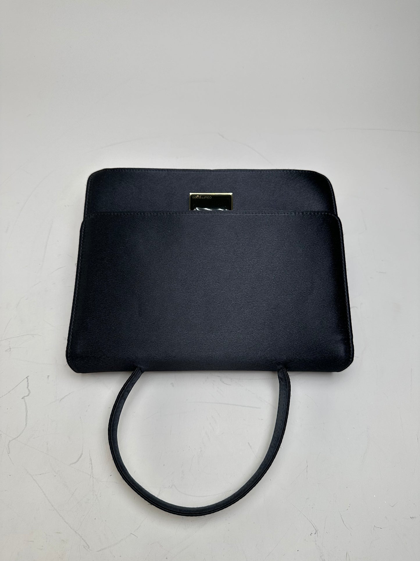 Vintage Courreges Satin Leather Accent Handbag Black Silver