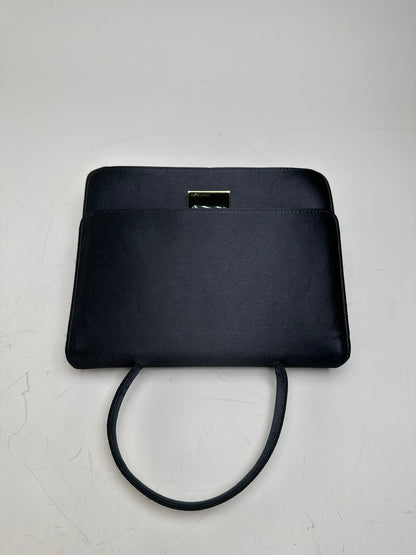 Vintage Courreges Satin Leather Accent Handbag Black Silver