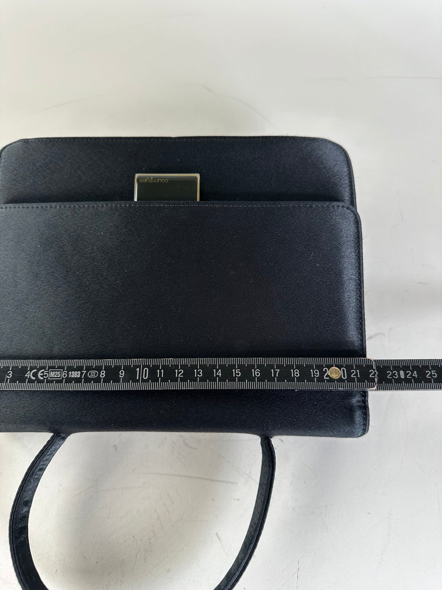 Vintage Courreges Satin Leather Accent Handbag Black Silver