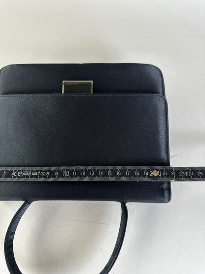 Vintage Courreges Satin Leather Accent Handbag Black Silver