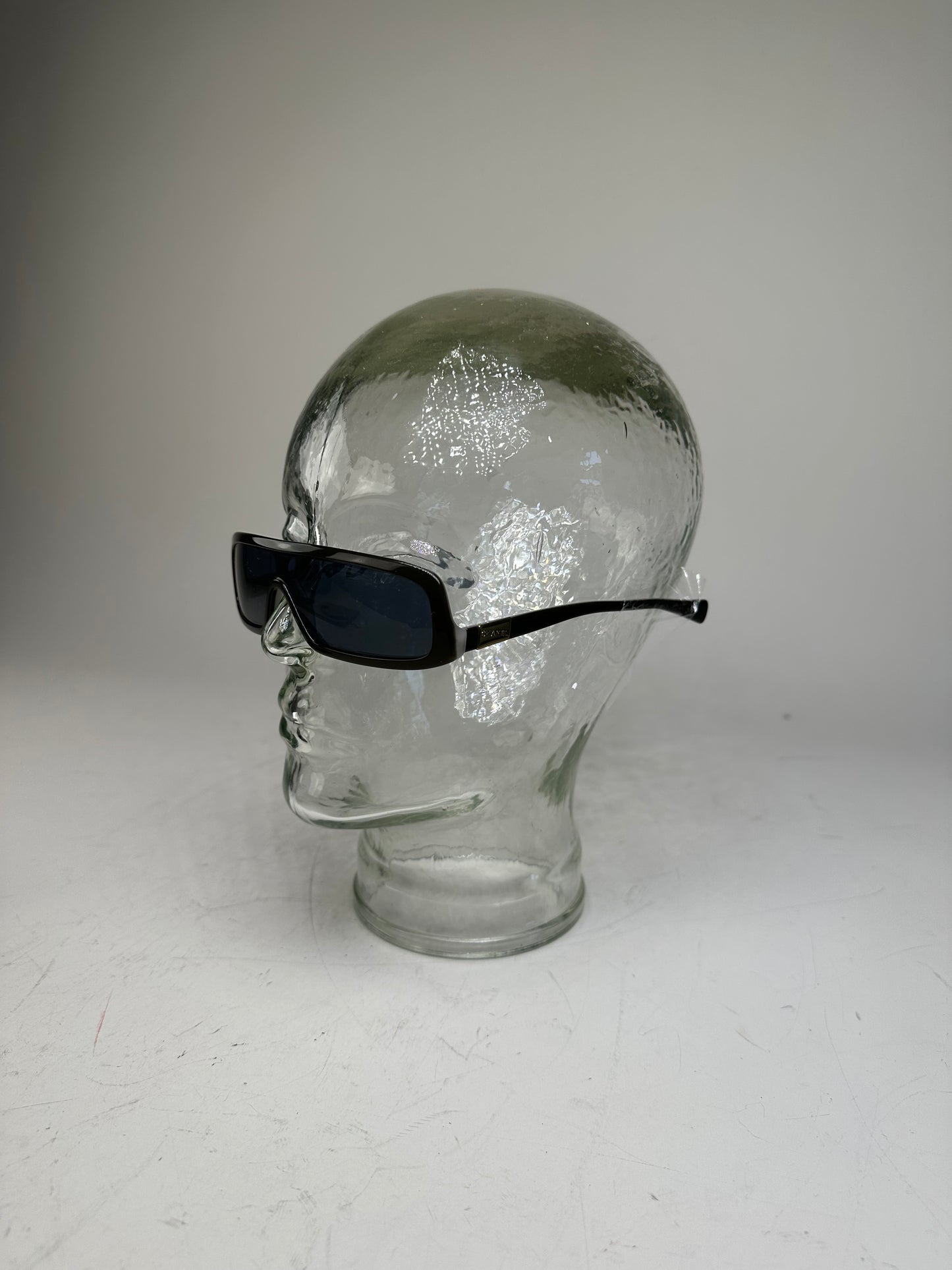 Vintage Chanel Logo Temple Sunglasses Black Silver