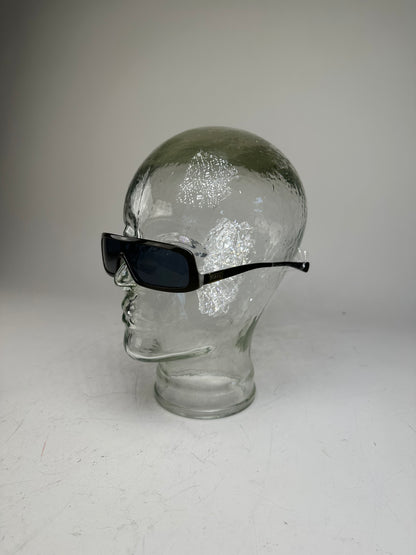 Vintage Chanel Logo Temple Sunglasses Black Silver