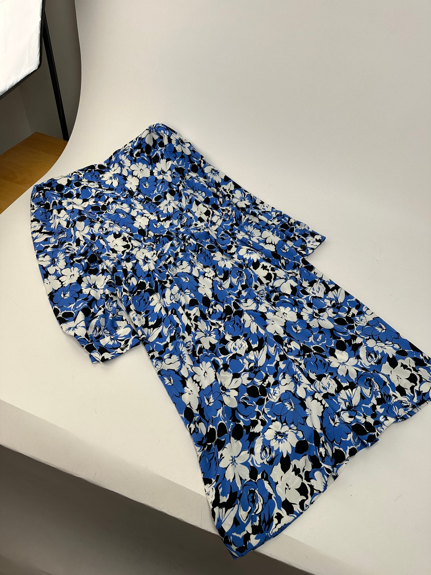 Vintage Givenchy Floral Print Silk Midi Dress Blue