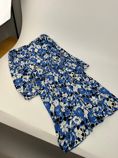 Vintage Givenchy Floral Print Silk Midi Dress Blue