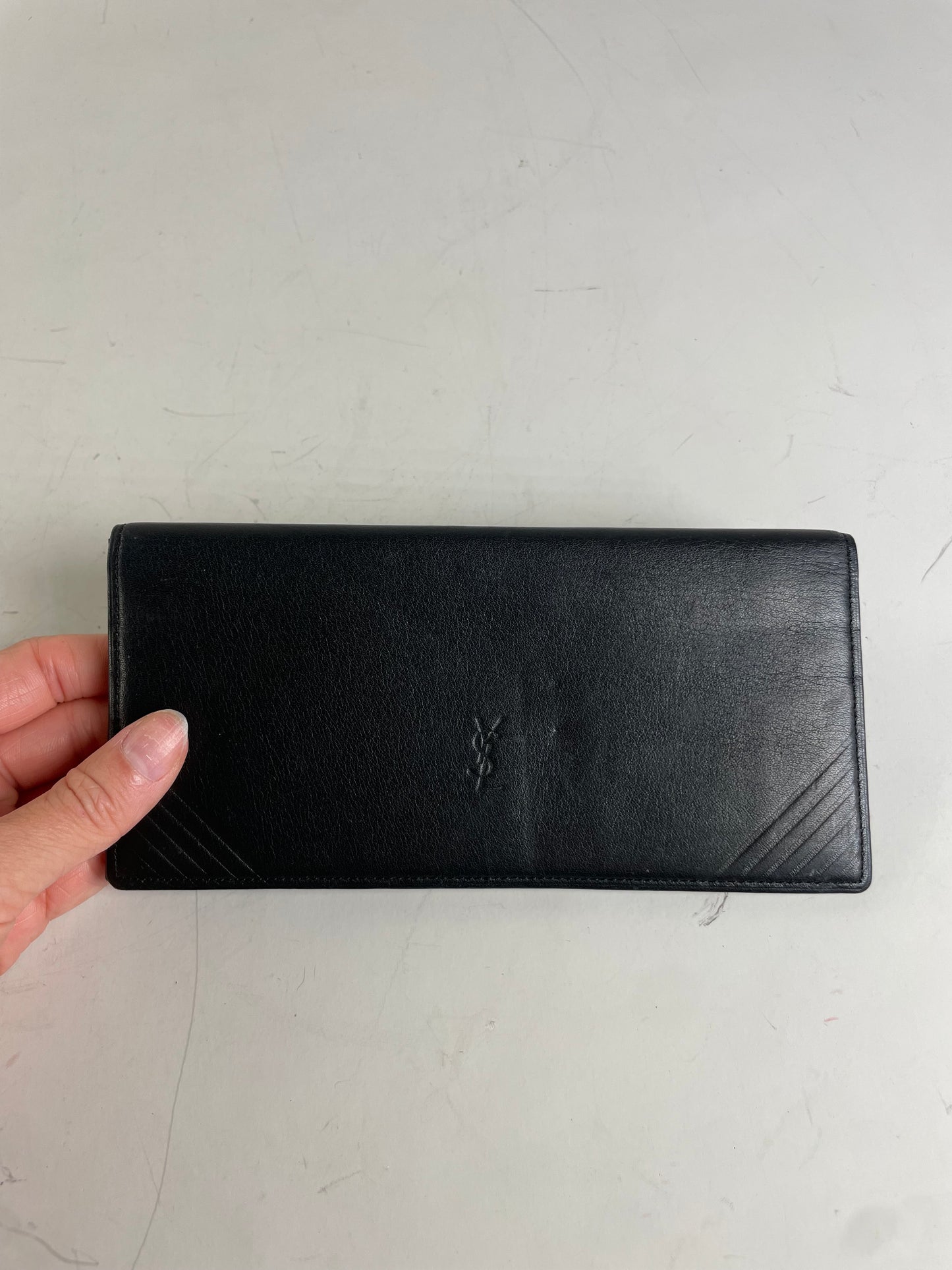 Vintage Yves Saint Laurent Leather Wallet Black Gold