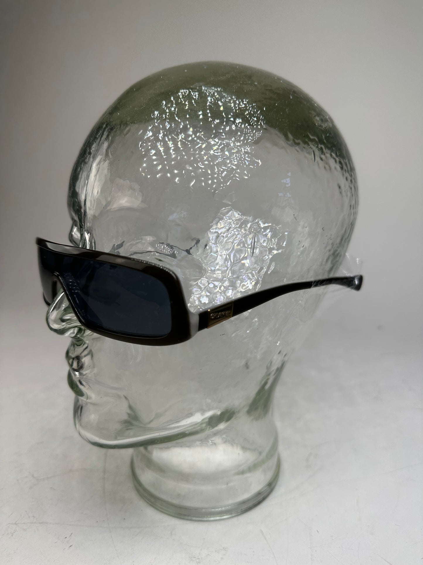 Vintage Chanel Logo Temple Sunglasses Black Silver