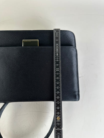Vintage Courreges Satin Leather Accent Handbag Black Silver