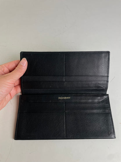 Vintage Yves Saint Laurent Leather Wallet Black Gold
