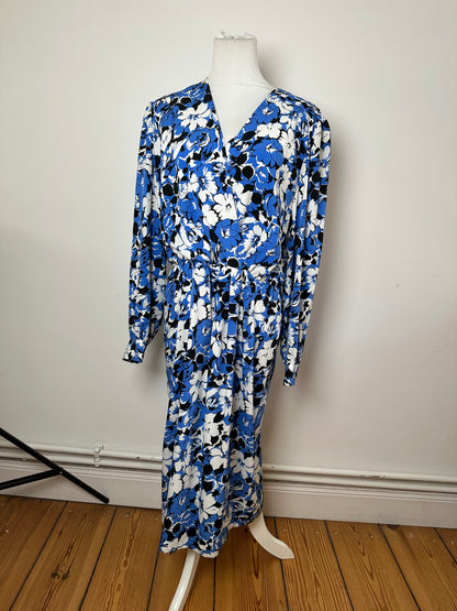 Vintage Givenchy Floral Print Silk Midi Dress Blue