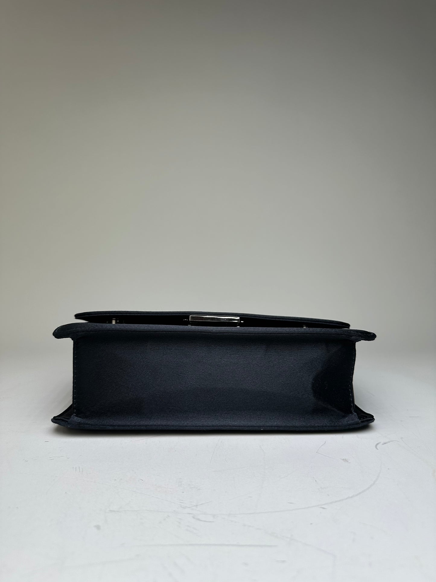 Vintage Courreges Satin Leather Accent Handbag Black Silver